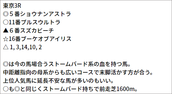 5/2(日) 東京3R 予想本文