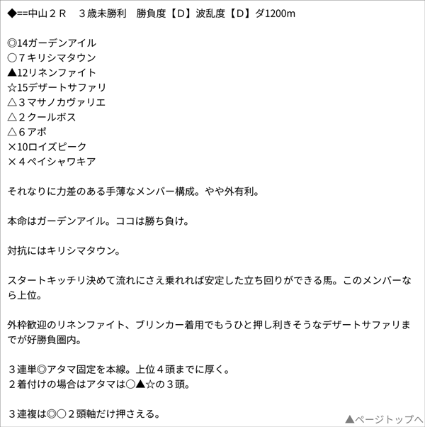 3/13(日) 中山2R 予想