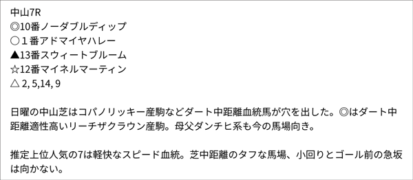 3/21(月) 中山7R 予想本文