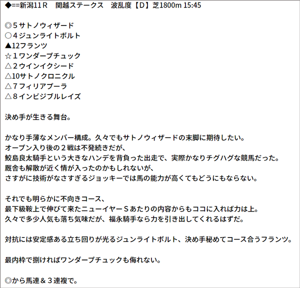 8/1(日) 新潟11R 予想