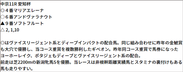 1/15(土) 中京11R 予想