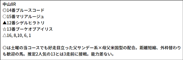 1/23(日) 中山8R 予想