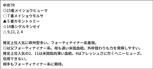 6/12(土) 中京7R　予想本文