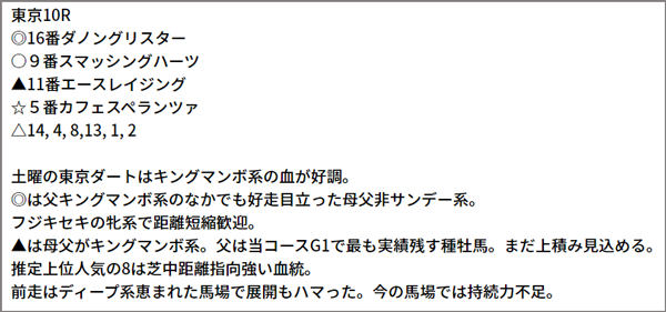 6/13(日)東京10R 予想本文