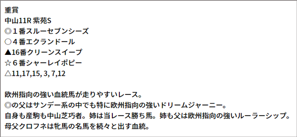 9/11(土) 中山11R 予想