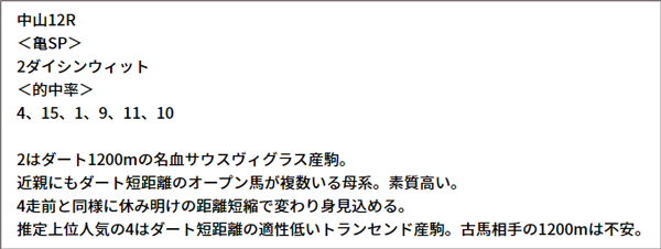 9/12(日) 中山12R 予想