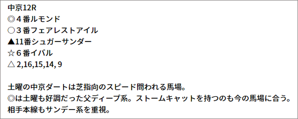 9/19(日) 中京12R 予想