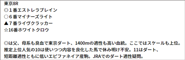10/24(日) 東京8R 予想