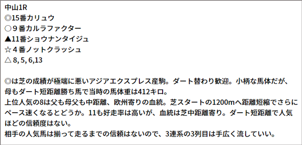 12/4(土) 中山1R 予想