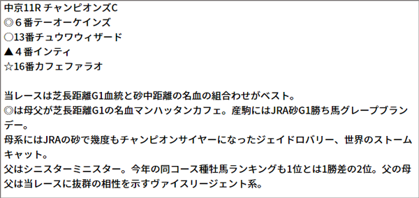 12/5(日) 中京11R 予想