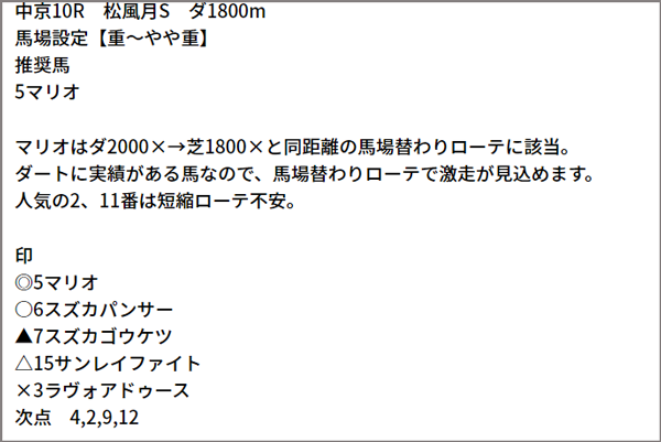 6/5(土) 中京10R 