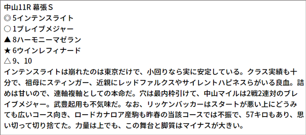 2/26(土) 中山11R 予想