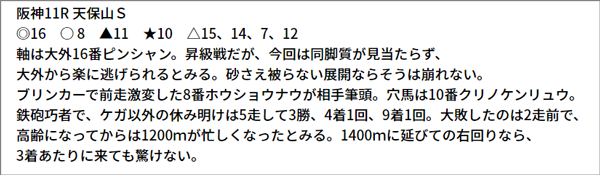 6/26(土) 阪神11R　予想