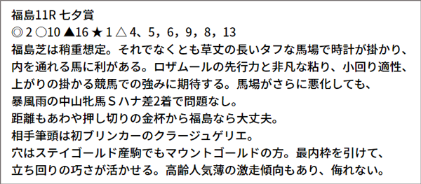 7/11(日) 福島11R 予想